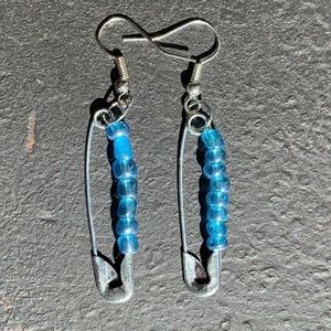 BLUE SAFETY PIN EARRINGS